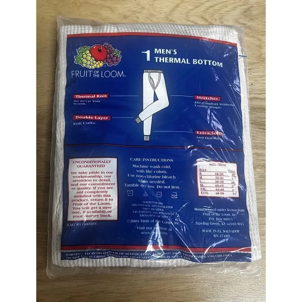 Vintage Fruit of the Loom Thermal Bottoms XL Made in USA Deadstock NOS 80s 90s